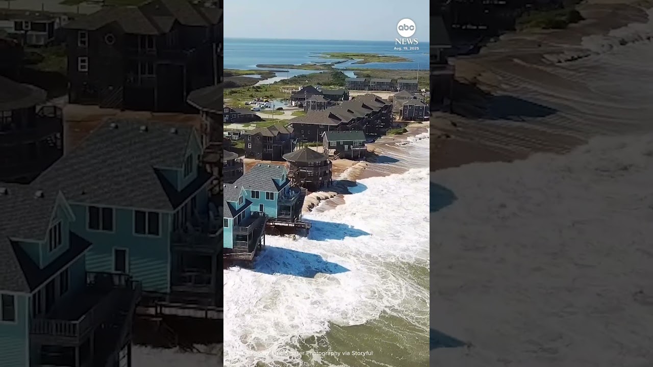 Dramatic footage shows storm surge as Hurricane Erin batters homes