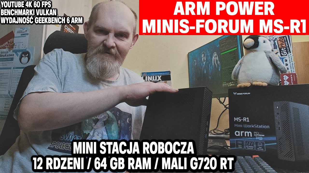ARM POWER CIX P1 ODTWARZANIE YT 4K60 FPS  12 RDZENI STACJA ROBOCZA MinisForum MS-R1 LinuX  MALI 720