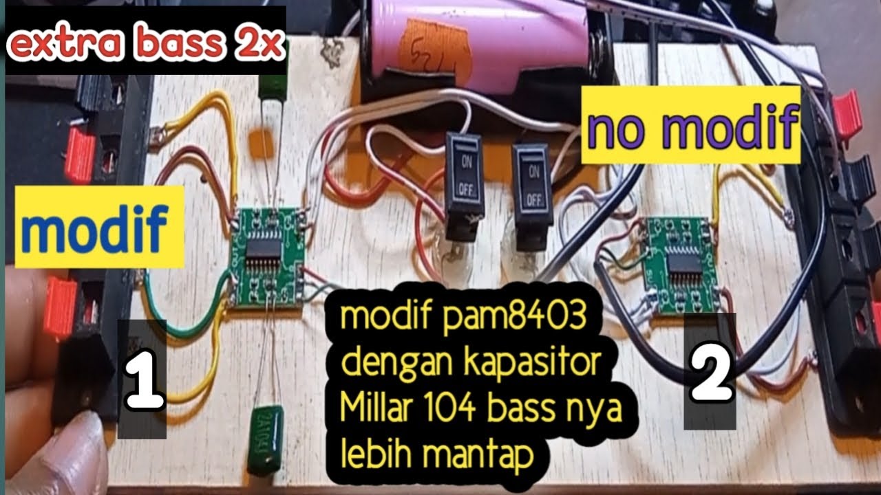 PAM8403 extra bass //modif PAM8403+kapasitor Millar 104.