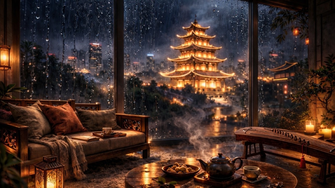You Need Sleep 🌙 Traditional Chinese Lofi Ambience | Rainy Tea House for Deep Sleep.