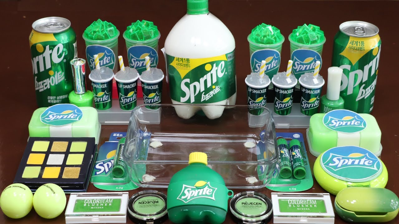 Mixing"Sprite" Eyeshadow and Makeup,parts,glitter Into Slime!Satisfying Slime Video!★ASMR★