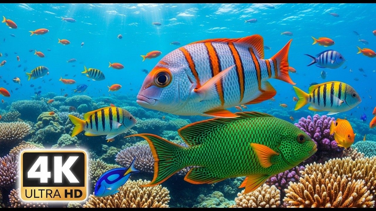 8K HDR 120 FPS Blue Ocean Escape UNDERWATER OLED #ocean #fish #coralreef #aquarium #relax