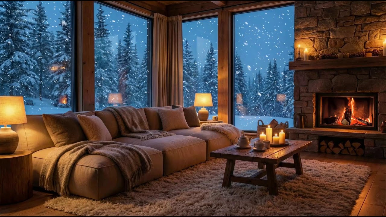 Snowy Cabin Retreat ❄️ Soft Jazz Piano & Fireplace Sounds for Focus and Sleep