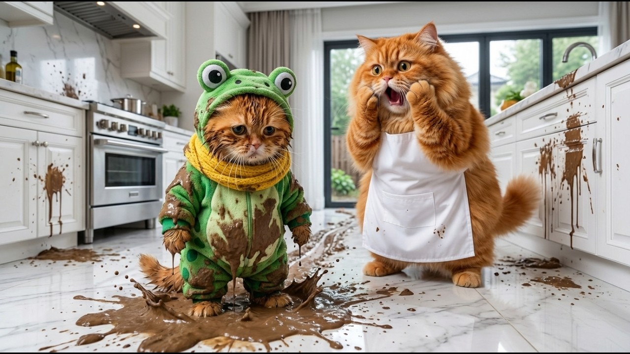 Ginger is CRYING! 😭💩 He Fell in Deep Mud, BUT Mama Cat Gives Him a Bubble Bath! 🛁✨