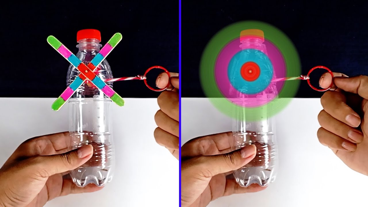 ทำพัดลมสีรุ้งจากขวดน้ำและไม้ไอติม | How to make a toy fan with Popsicle Sticks