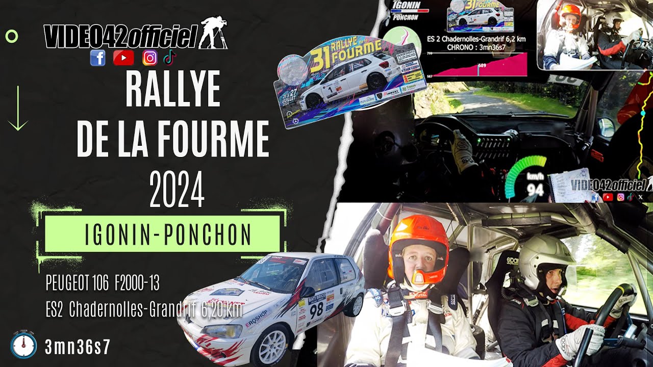 rallye de la Fourme 2024 - onboard Peugeot 106 Igonin-Ponchon avec télémetrie par video42