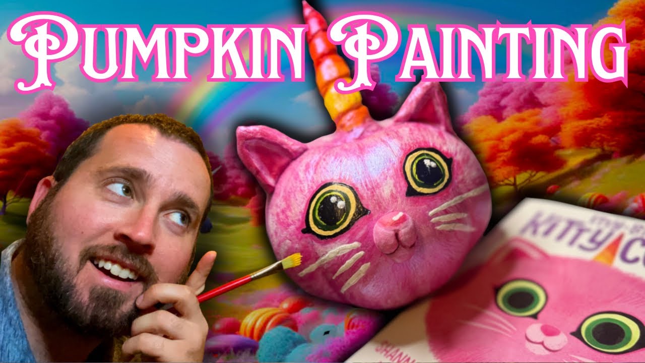Painting a Halloween Pumpkin, Book Character, Itty-Bitty Kittycorn! Kids Art Fun!