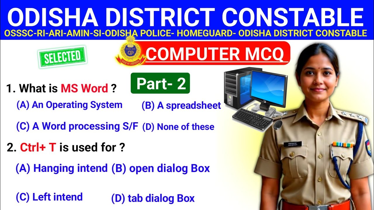 MS Word Selected MCQ Question and answers District Constable Computer Questions|| odisha police 