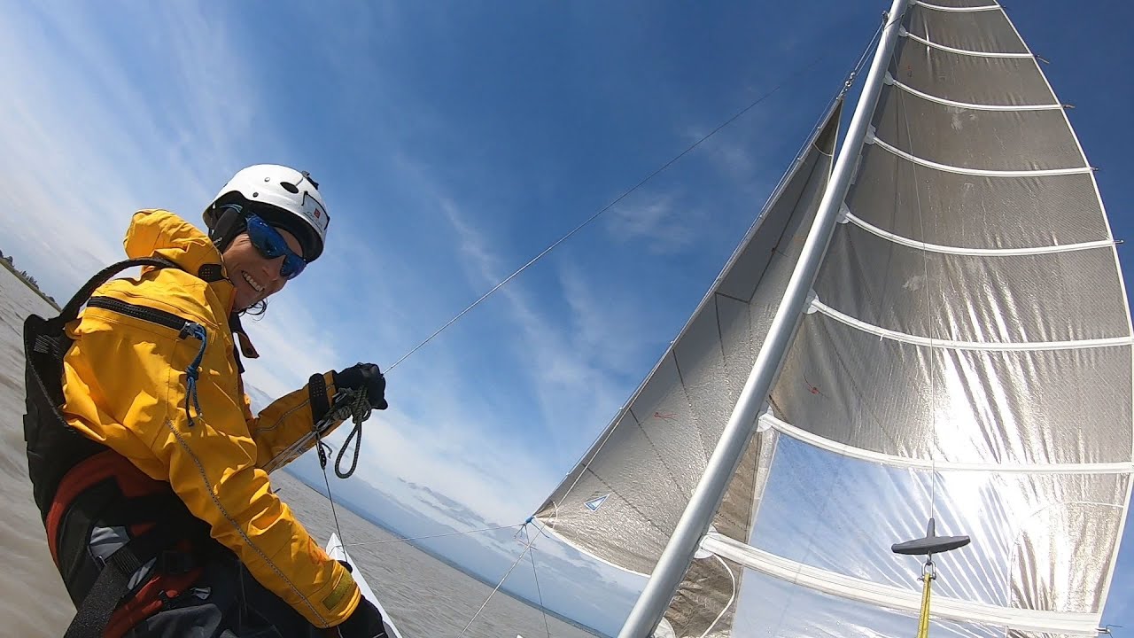 Katamaran Sailing on Lake Neusiedl with 5 bf wind and waves