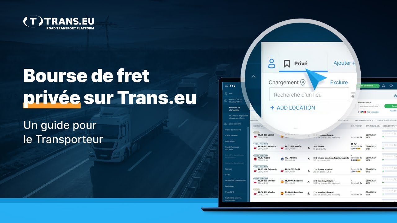 Bourse de fret privée sur Trans.eu - un guide pour le Transporteur