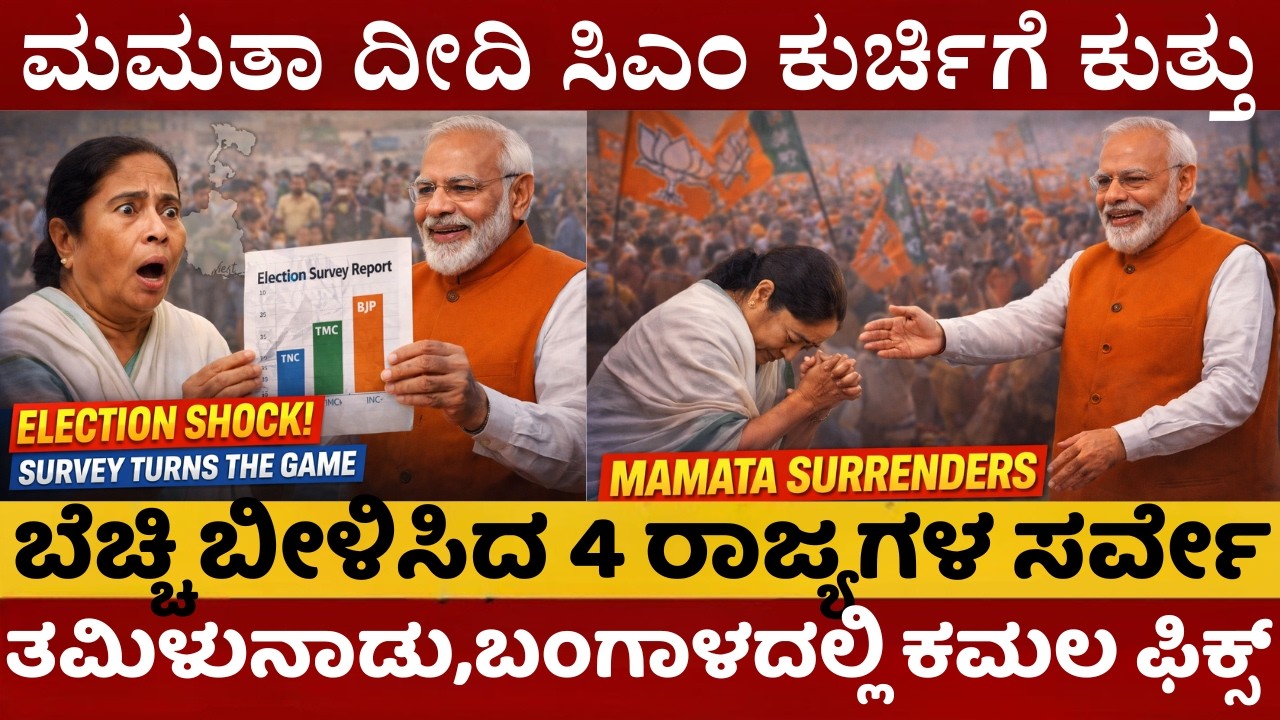 🚨 ಬಂಗಾಳದಲ್ಲಿ ದೀದಿಗೆ ಶಾಕ್ | 4 ರಾಜ್ಯಗಳ ಎಲೆಕ್ಷನ್ ಸರ್ವೆ ರಿಪೋರ್ಟ್ ಔಟ್ | ತಮಿಳುನಾಡಲ್ಲಿ ಕಮಲದ ಕಮಾಲ್ |