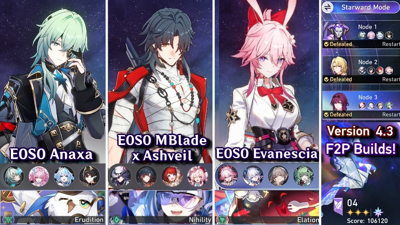 NEW! F2P E0S0 Anaxa, E0S0 Blade, E0S0 Evanescia | Pure Fiction 4.3 Starward Mode | Honkai Star Rail
