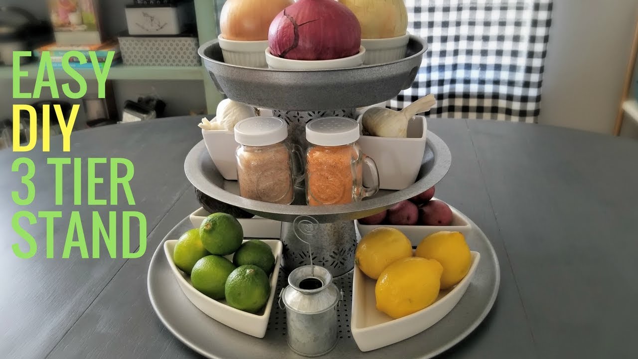 Easy DIY Three Tier Metal Stand with Thrift Store Items. No Driling Required.