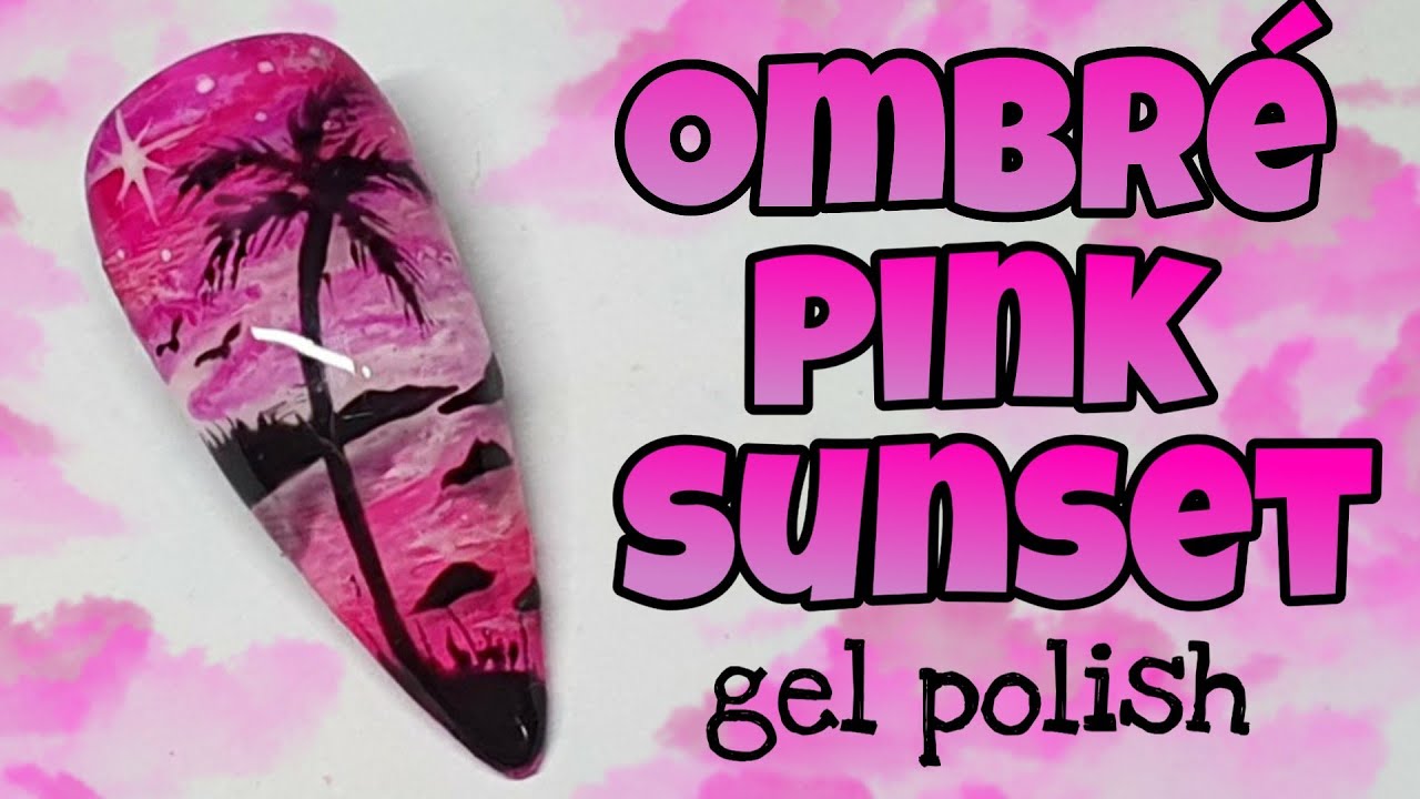 🌅 OMBRE SUNSET BEACH | PINK SKY | Gel polish nail art design | Clouds | Palm tree | Summer nails