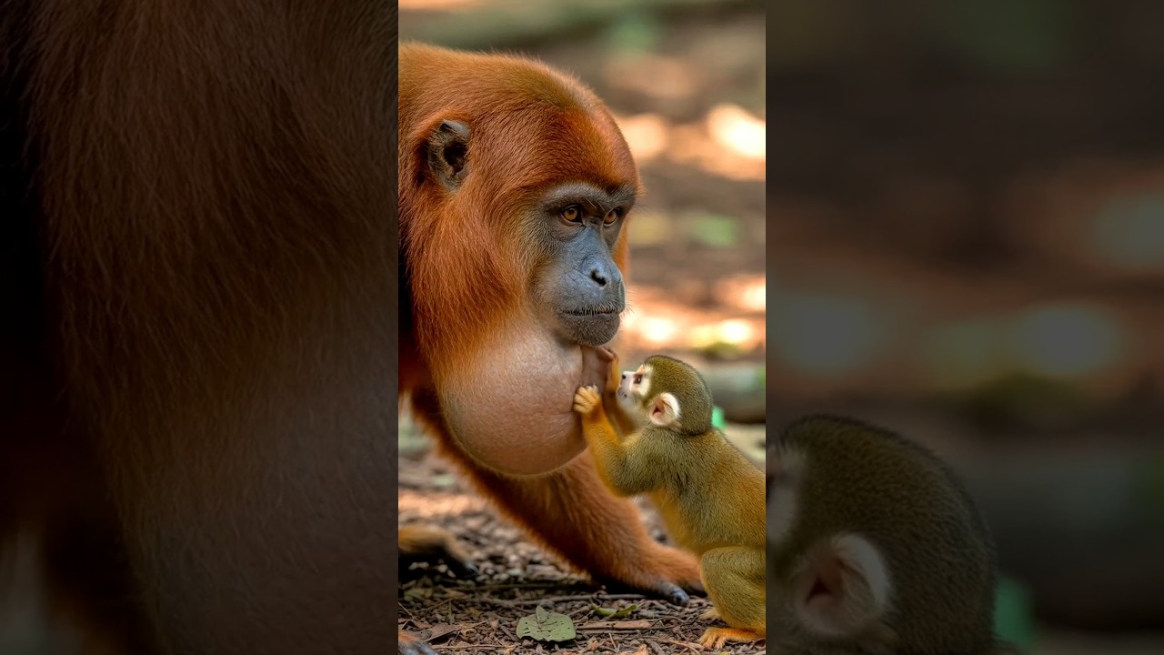 Red howler monkey finds a hidden nest; squirrel monkey relieved 🐒🐒