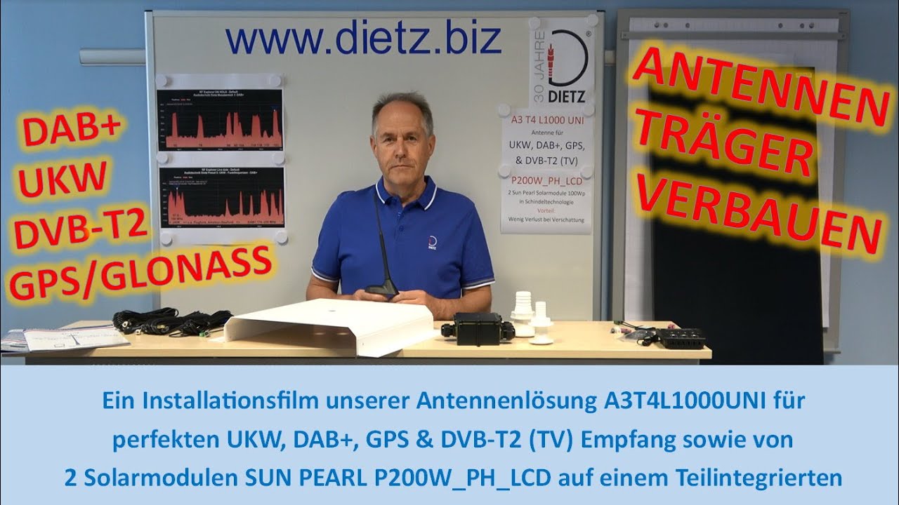 Dietz: DAB+,TV, UKW Antennenträger Einbaufilm, A3T4L1000UNI & SUN PEARL Solarmodule 100Wp