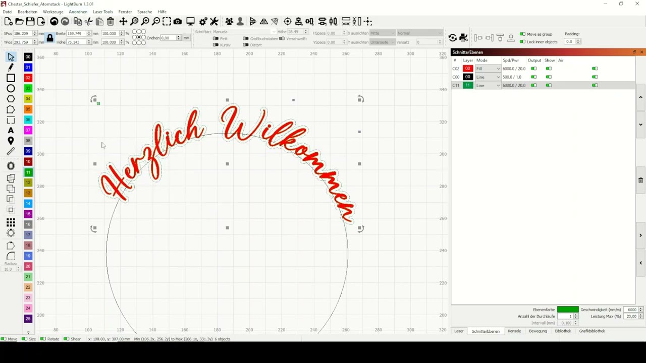 Lightburn Schriften kostenlos installieren, Schriften erkennen und Türkranz erstellen