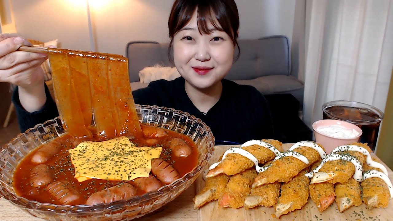 떡볶이소스로 만든 중국당면볶이 게다리튀김 갈릭아이올리소스 먹방 Korean Spicy Glass Noodles Fried Crab mukbang Eatingsound
