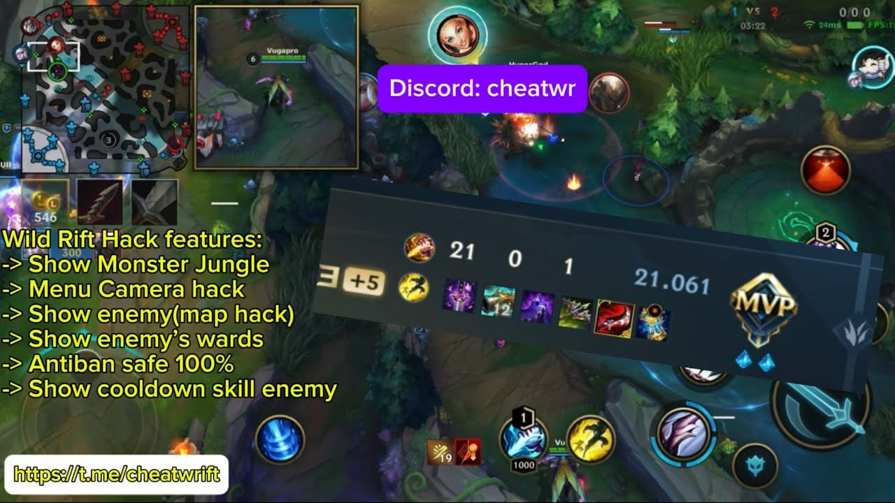 Easy win 21 kills with map H.A.C.K Wild Rift antiban ios/android 