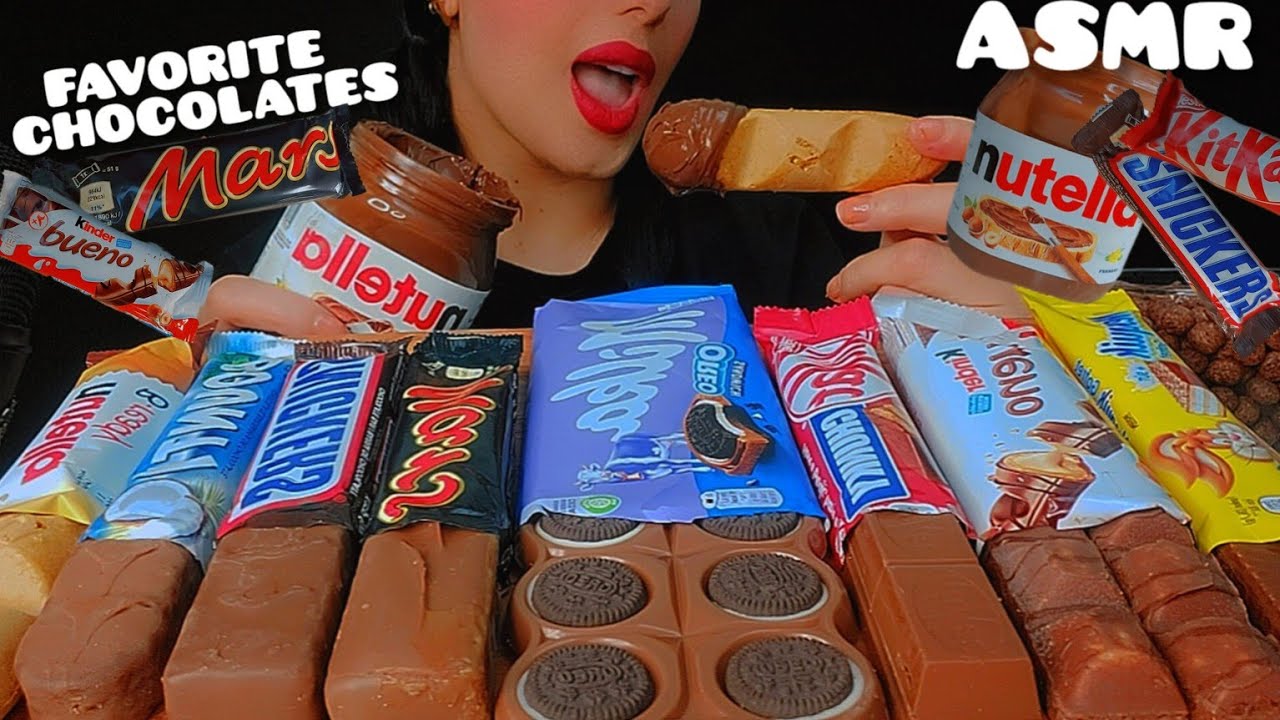 ASMR🍫chocolate bars with Nutella👅|MARS SNICKERS |KITKAT |MILKA&OREO|KINDERBUENO|목방 초콜릿바|NOTALKING 🐾