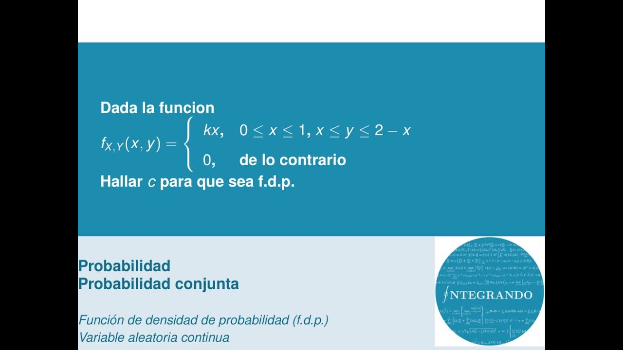 1) determinar k para que sea función de densidad de probabilidad (f.d.p.) conjunta