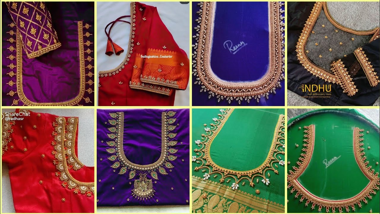 Aari work blouse design description 💯50 New Aari work&nbsp; Bridal Blouse Designs | Maggam Work Blouse
