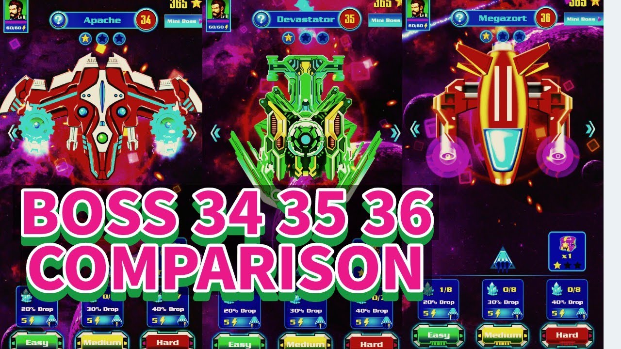 Galaxy Attack Shooting Game Comparison Of Boss 34 35 And 36 @Newapachegamers
