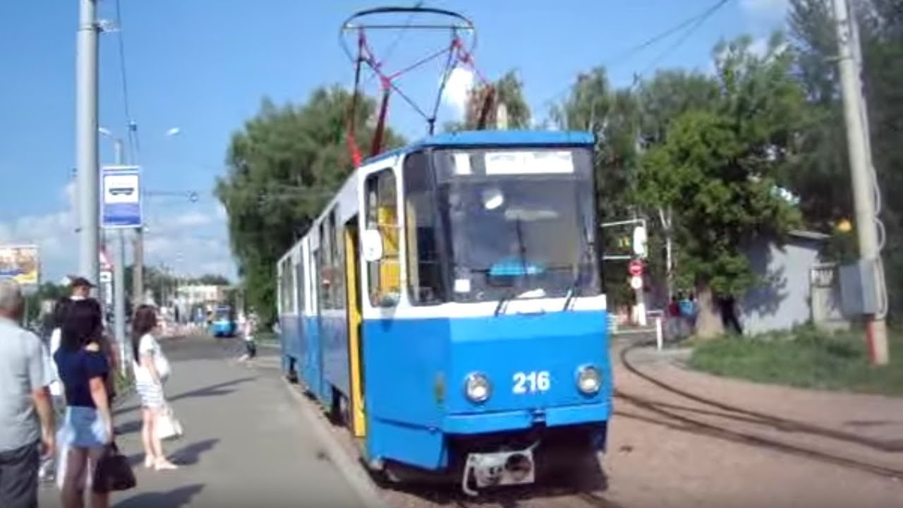 Винница. Трамвай Tatra KT4SU №216. Поездка по маршруту №6 от Западного автовокзала до Ж/Д вокзала.