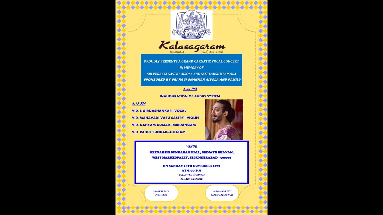 Kalasagaram Presents A Grand Carnatic Vocal Concert l Vid .S Girijashankar _ Vocal  l LIVE