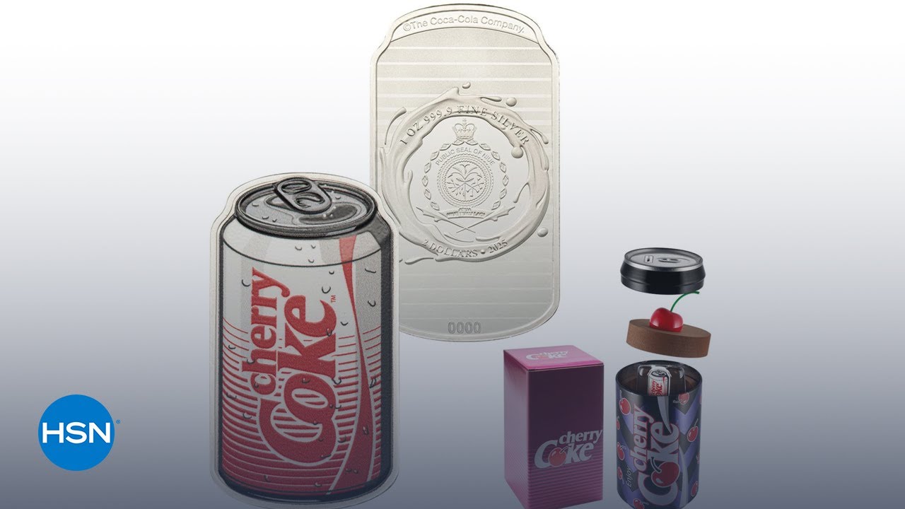 Серебряная монета 1 унция Cherry Coke LE 4500 2025 года, 40-летний юбилей | HSN