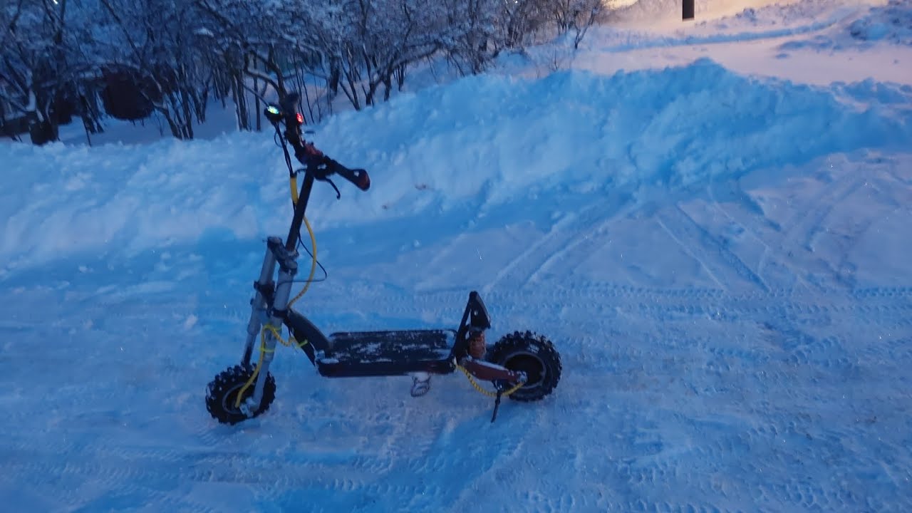 Самодельный зимний электросамокат. Первое испытание в -18