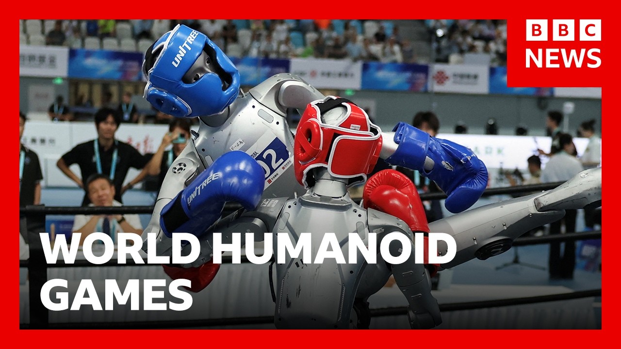 Robots compete in football, boxing and sprinting at World Humanoid Games in China | BBC News
