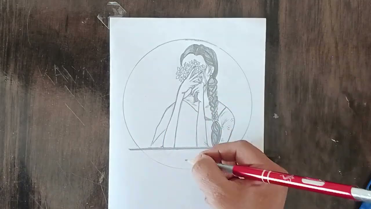 How to draw girl hidden face pencil sketch bk