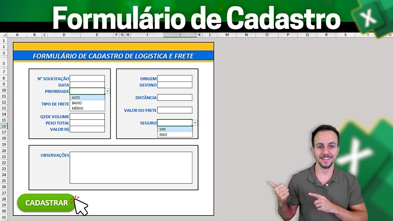 Como fazer Formulario de Cadastro no Excel | Botão Cadastrar | Interativo e Funcional