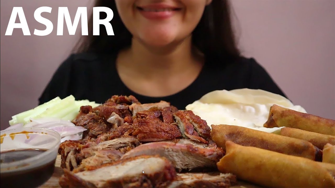 ASMR EATING Duck with Pancakes, Onion, Cucumber and Spring Rolls - MUKBANG | MaltASMR