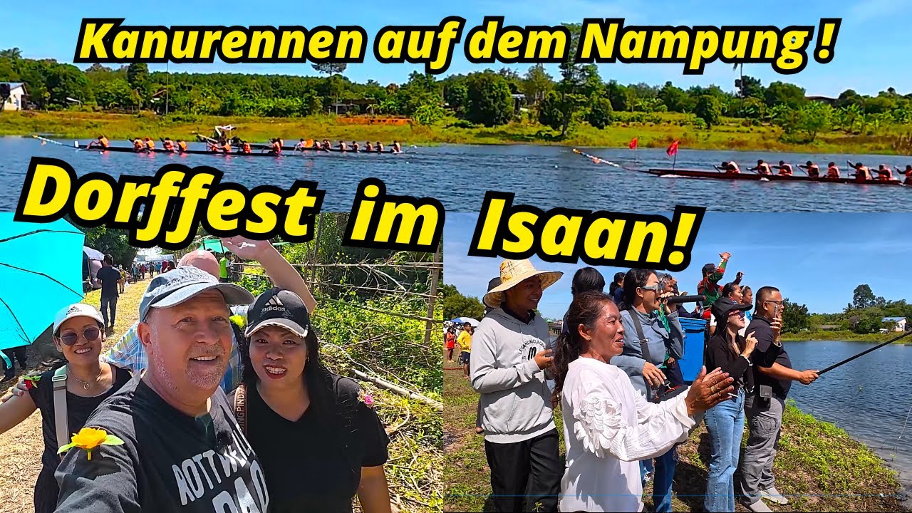 Dorffest in Thailand.Wenn alle beim Kanurennen durchdrehen Langbootrennen auf der Talsperre Nam Pung