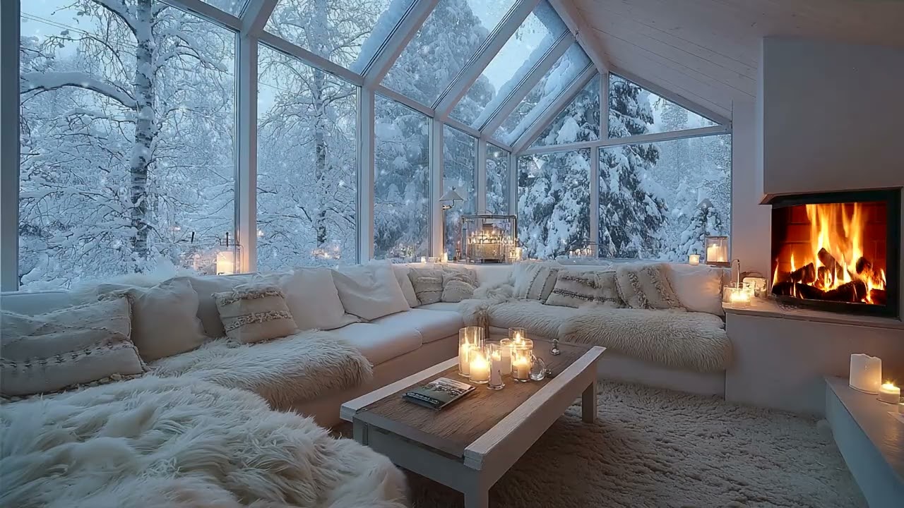 ❄️🎹 Winter White Lounge Piano with Fireplace Glow and Floral Touches for 3 Hours of Healing