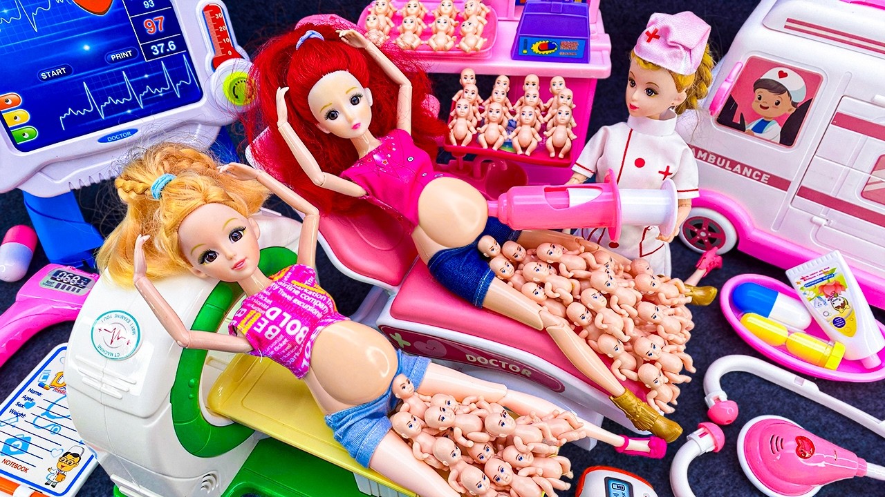10 Minutes Satisfying with Unboxing Pink Barbie Family Playset，Cute Pinkfong Doctor First Aid ASMR