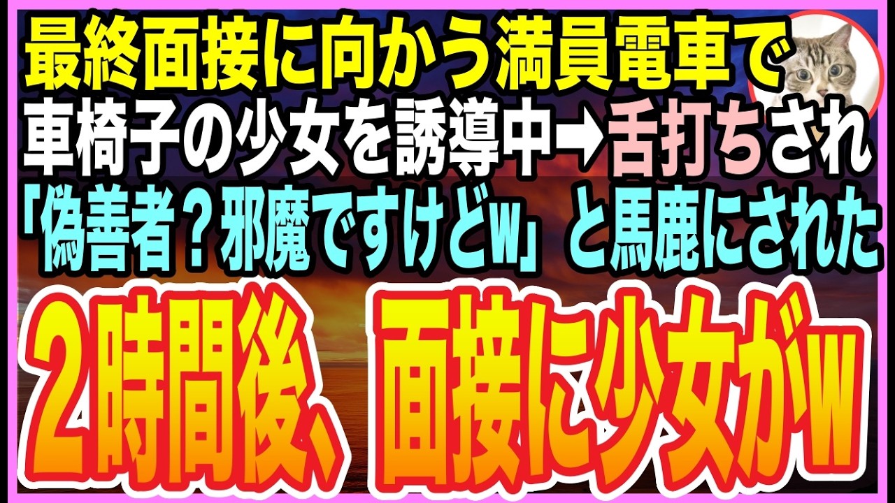【感動する話】大学病院の最終面接へ向かう俺。満員電車で車椅子の女性を守ると名門医大生が嘲笑「偽善者」➡︎数時間後、面接会場が凍りついた理由【朗読】【いい話】