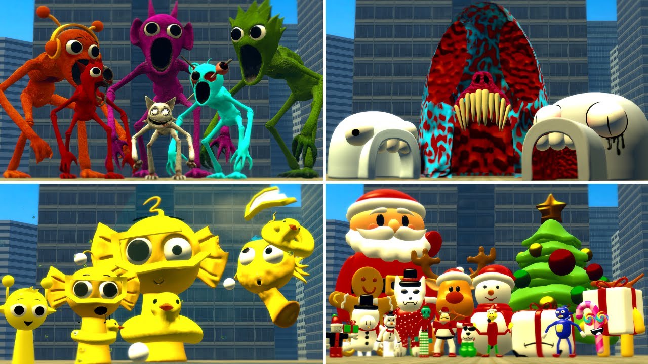 FIGHT BETWEEN SPRUNKI BEACHE & SPRUNKI & ICE FAMILY AND CHRISTMAS 3D MEMES IN GARRY'S MOD