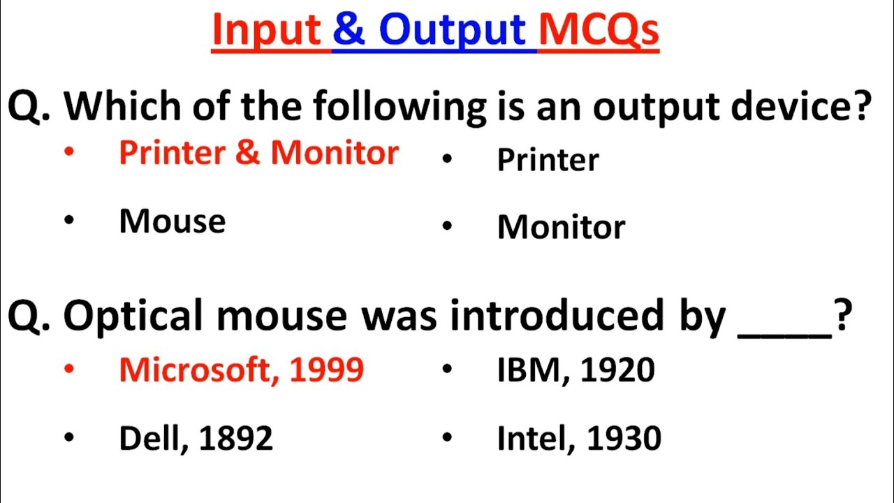 Top 50 Input and Output Devices MCQ Question | Input-Output Processor MCQ