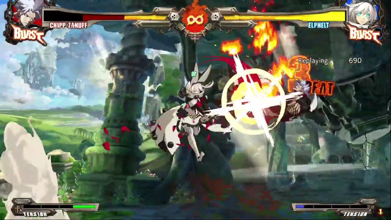 Rough Concept - Elphelt Midscreen Unblockable vs Chipp DP + Backdash.
