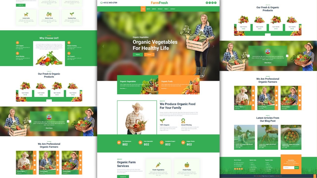Complete Responsive Organic Farm - Vegetable - Green Farming Website Template Design