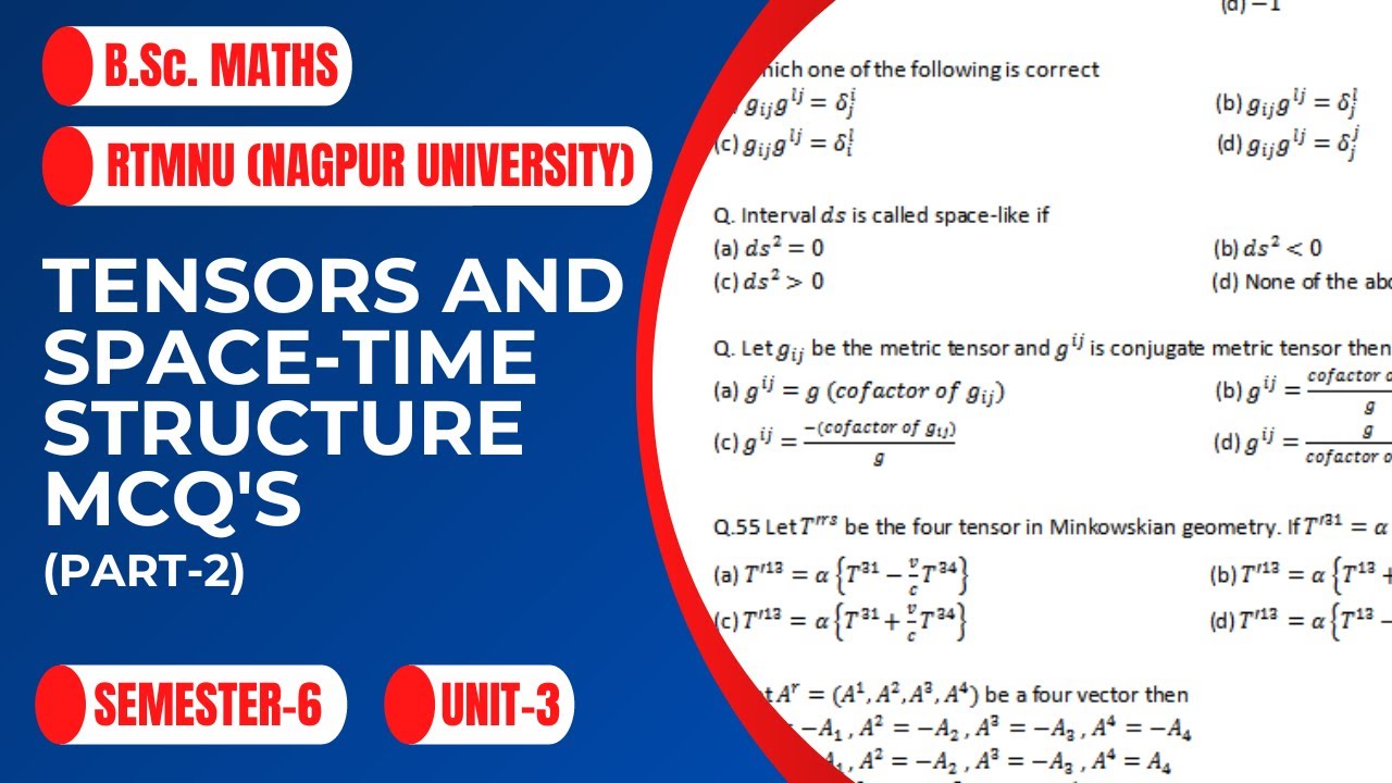 Tensors and Space time structure | MCQ's | Part-2 | RTMNU | B.Sc. Maths