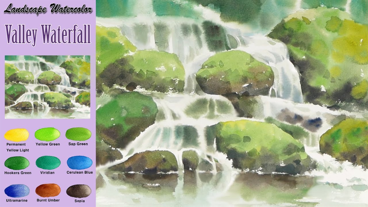 Без эскиза Пейзажная акварель - Долина водопада (Arches rough) NAMIL ART