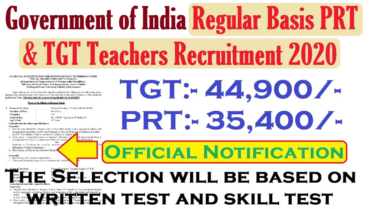 Government of India Regular Basis PRT & TGT Teachers Recruitment 2020, Primary Teachers Vacancy 2020