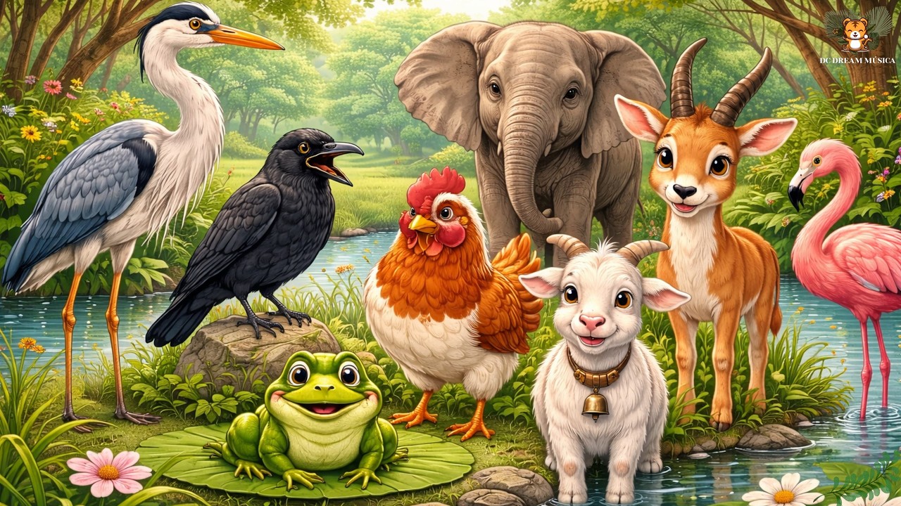 Happy Farm Animals: Heron, Crow, Chicken, Frog, Goat, Antelope, Elephant, Flamingo – Animal Sounds