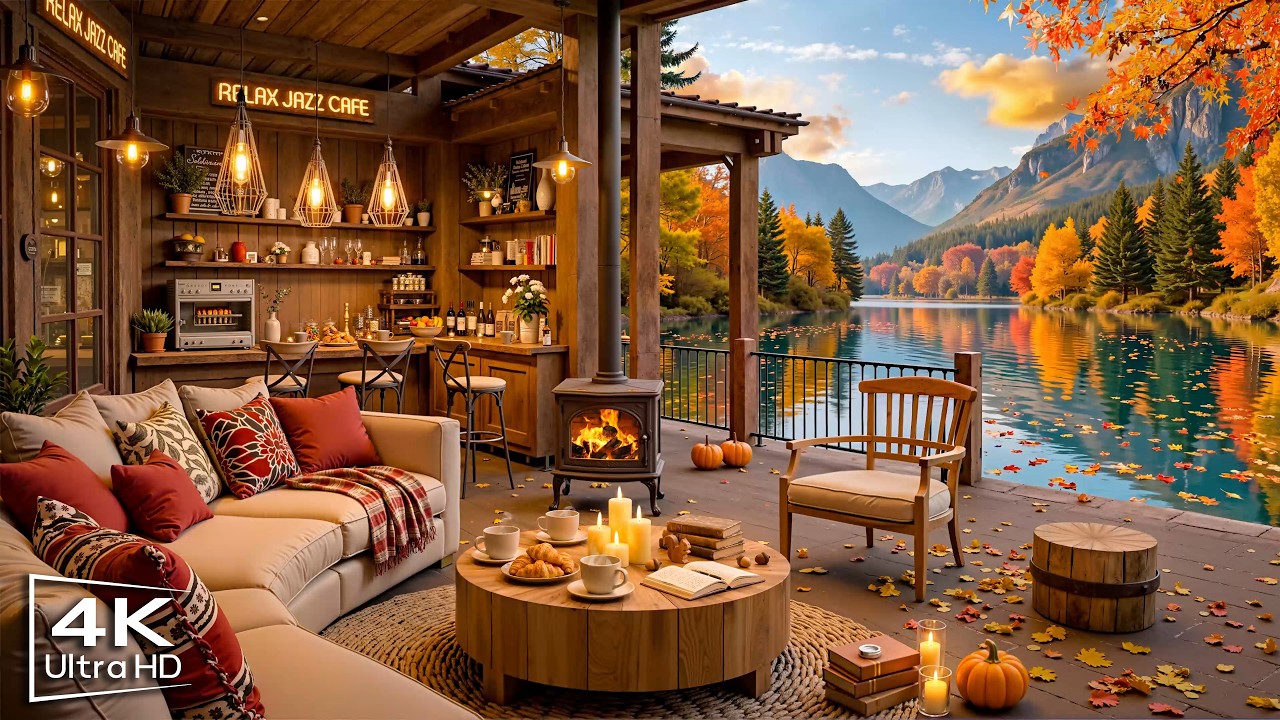 Stress Relief with Relaxing Jazz Instrumental Music 🍂 Autumn Coffee Shop Ambience & Warm Jazz Music