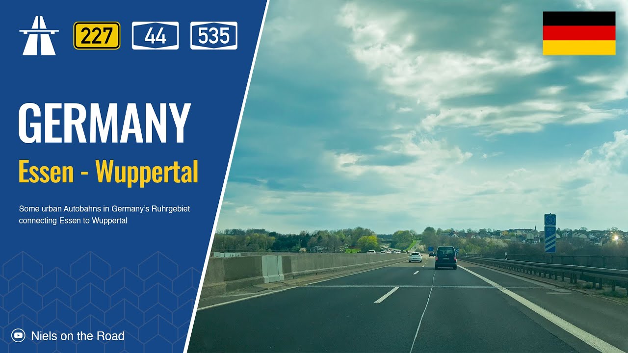Driving in Germany: B227 & Autobahn A44, A535 from Essen to Wuppertal via Velbert