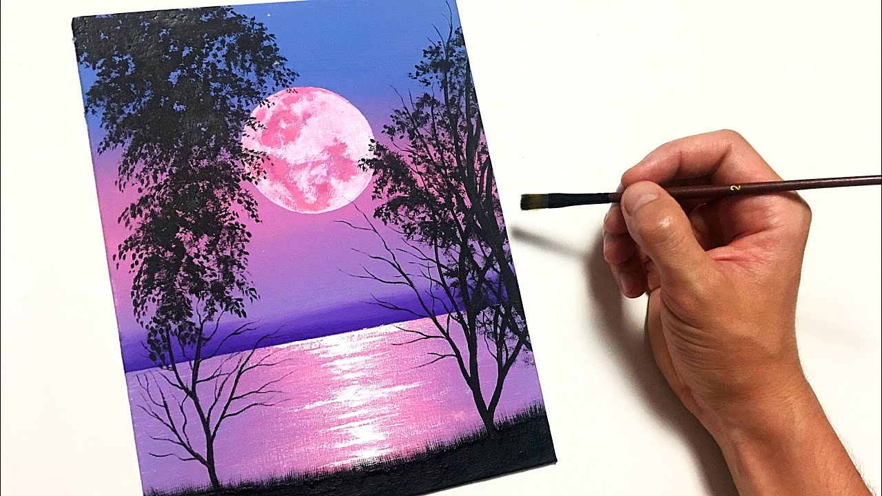 Full Moon Acrylic Painting Tutorial for Beginners | Step by Step ( ENG SUB )